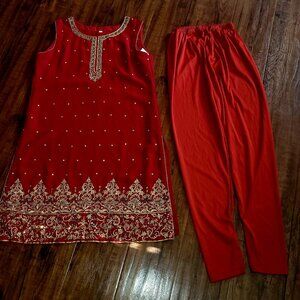 Red tunic and pants